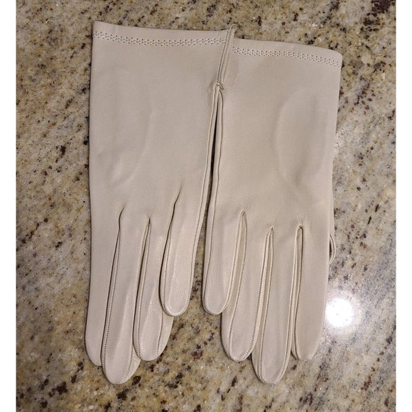 New! Size S 7 Soft Leather Beige 8.5" Formal Gloves Stitching Wrist Detail - Picture 1 of 12
